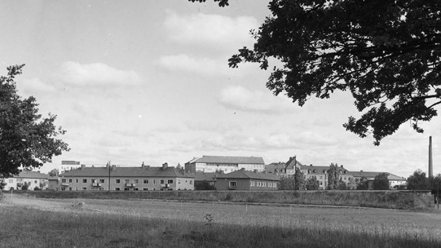 Kvarteret Skålen från Läkargatan 1949 Foto: Eskilstuna stadsarkiv